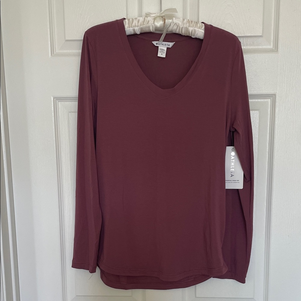 Athleta Essential V Neck Top Long Sleeve - Dusty Rose